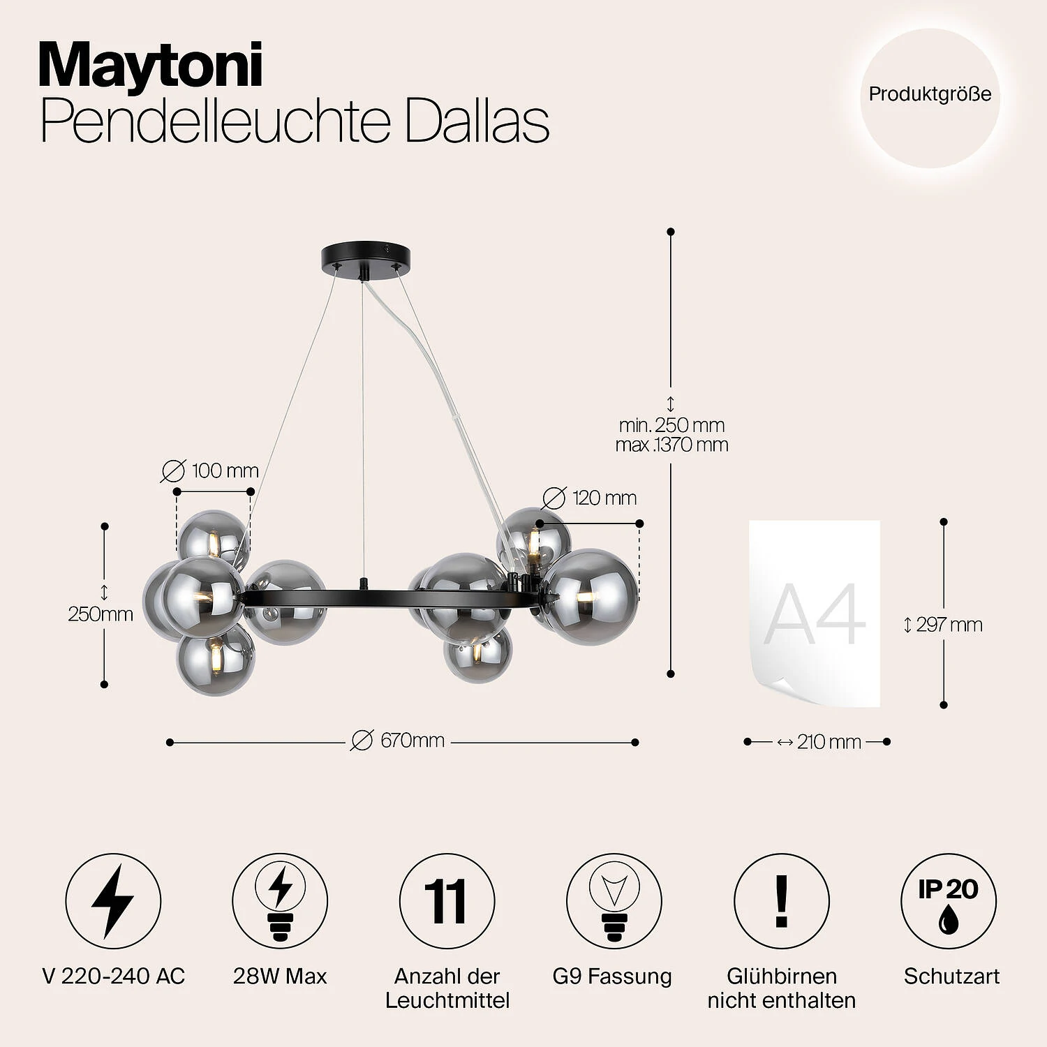 Подвесной светильник Modern Dallas, 11xG9 Черный, Дымчатый (Maytoni, MOD545PL-11B) - Amppa.ru