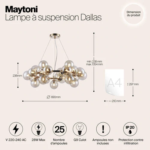 Подвесной светильник Modern Dallas, 25xG9 Золото, Янтарный (Maytoni, MOD548PL-25G) - Amppa.ru