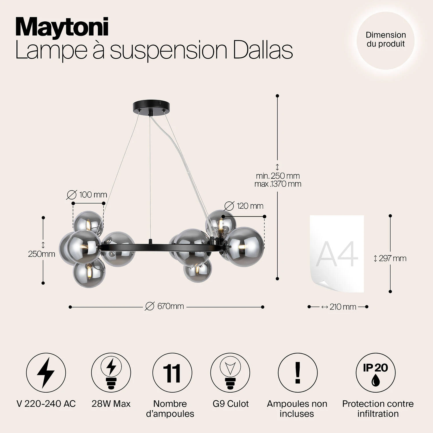 Подвесной светильник Modern Dallas, 11xG9 Черный, Дымчатый (Maytoni, MOD545PL-11B) - Amppa.ru