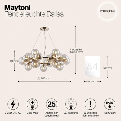 Подвесной светильник Modern Dallas, 25xG9 Золото, Янтарный (Maytoni, MOD548PL-25G) - Amppa.ru