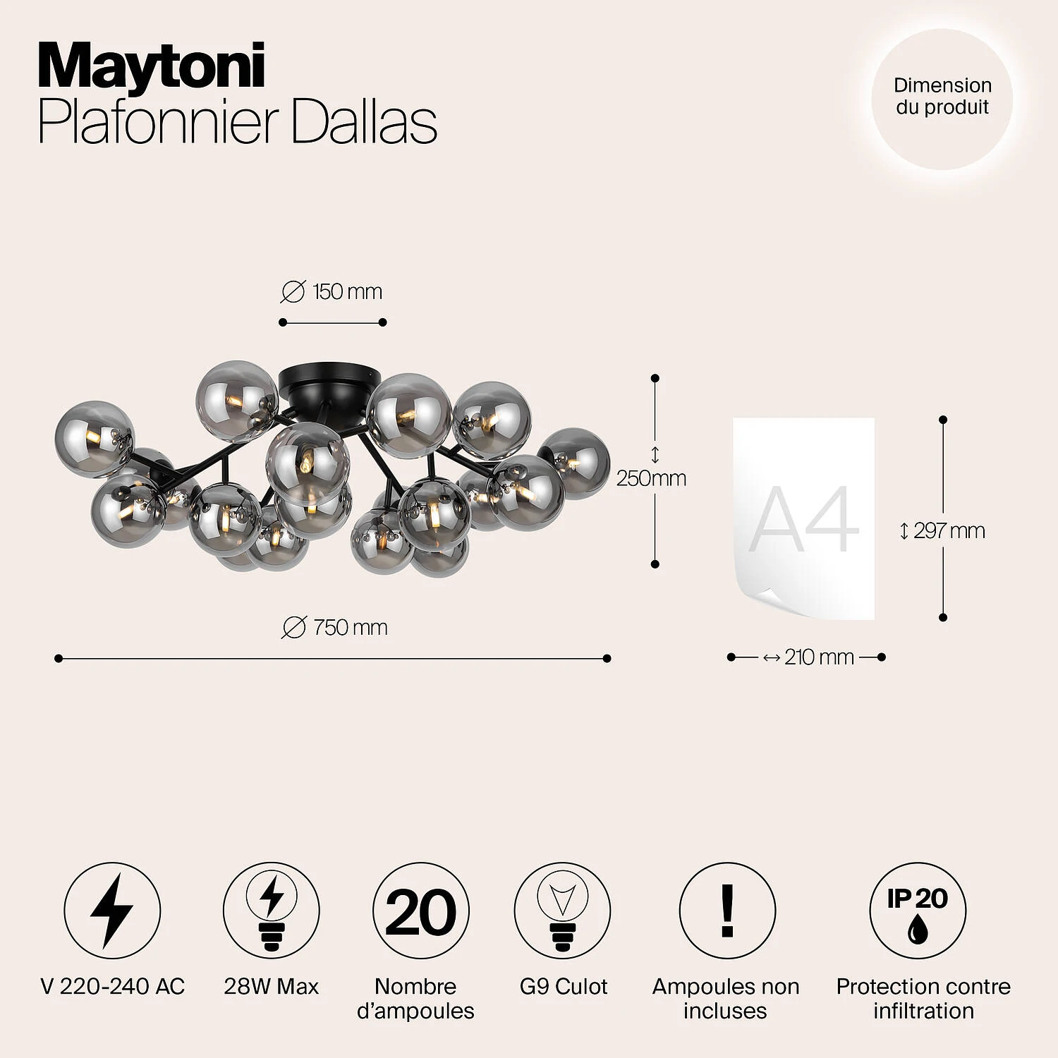 Потолочный светильник Modern Dallas, 20xG9 Черный, Дымчатый (Maytoni, MOD545CL-20B) - Amppa.ru