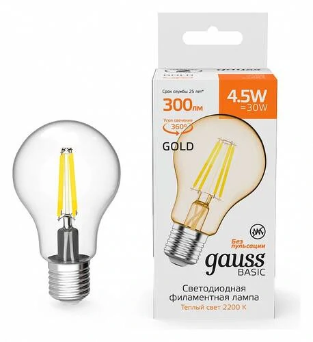 Лампа светодиодная Gauss Basic Filament E27 4.5Вт 2200K 1021245