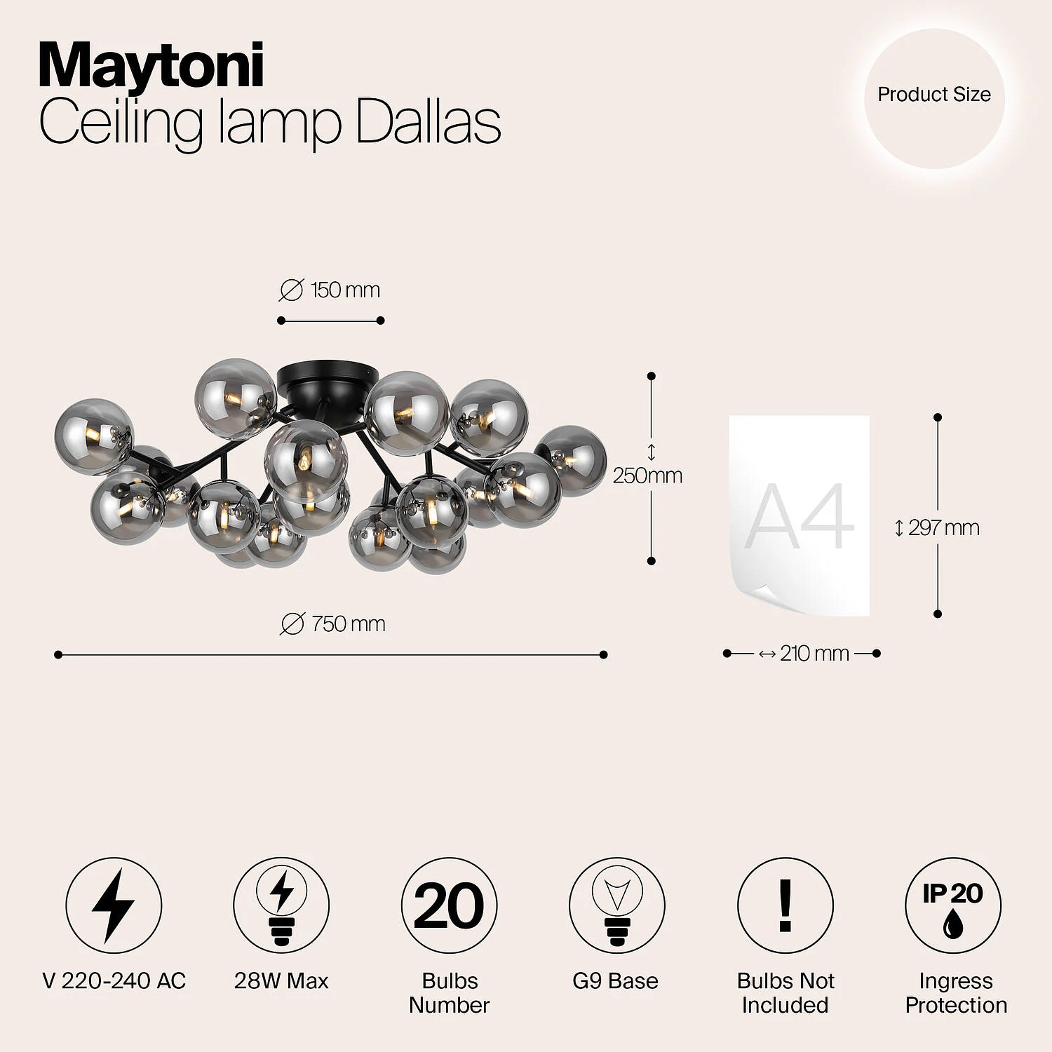 Потолочный светильник Modern Dallas, 20xG9 Черный, Дымчатый (Maytoni, MOD545CL-20B) - Amppa.ru