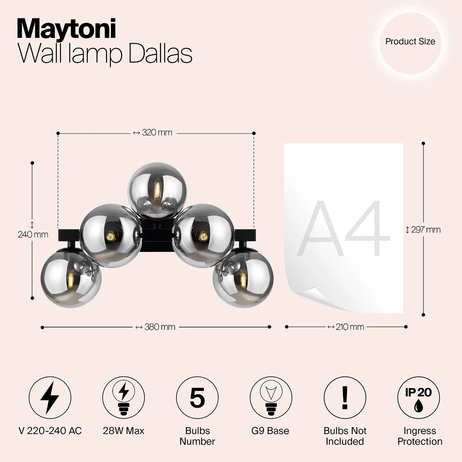 Бра Modern Dallas, 5xG9 Черный, Дымчатый (Maytoni, MOD547WL-05B) - Amppa.ru