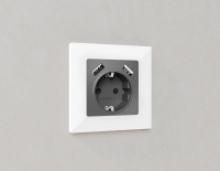 Комплект механизма электрической розетки ALFA Антрацит серый 2USB A+A 18W (быстрая зарядка) с/з QUANT (AP6590, VM155) (Ambrella Volt, MA659010)