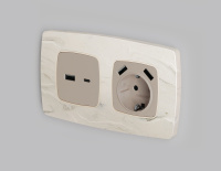 Лицевая панель OMEGA (Серо-бежевый матовый) для розетки 2USB A+C QUANT (Ambrella Volt, OP3710)